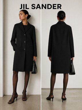 Jil Sander Wool Coat Size 48 Navy Blue Italy Minimalist Luxury Overcoat